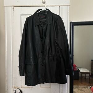 Black leather coat, Phase Two, Men’s Large